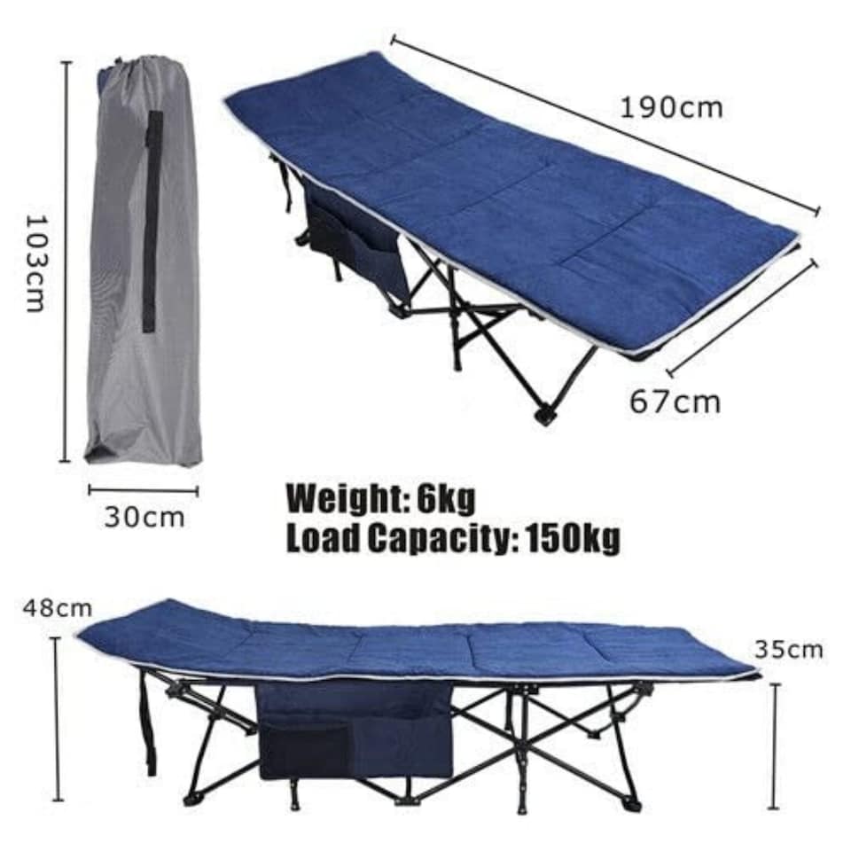 image 1 of Camping Bed Fold Away with Soft Roll Out Mattress, Pillow and Carry Case