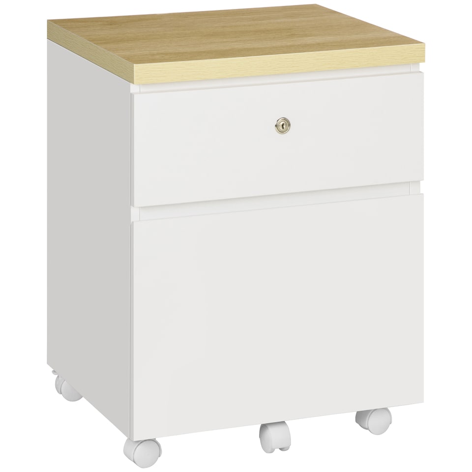 image 1 of Vinsetto 2-Drawer Filing Cabinet with Lock, Mobile File Cabinet with Hanging Bars for Legal Size and Wheels, Home Office Study, White