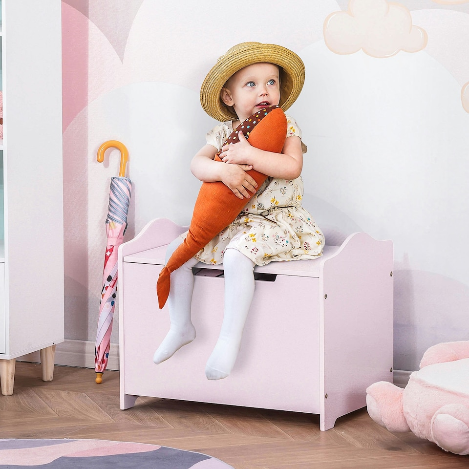 image 1 of HOMCOM 40x60cm Kids Storage Box Toy Organiser for Child 3 Yrs+ Bedroom Pink Pink | 60cm x 40cm x 48cm