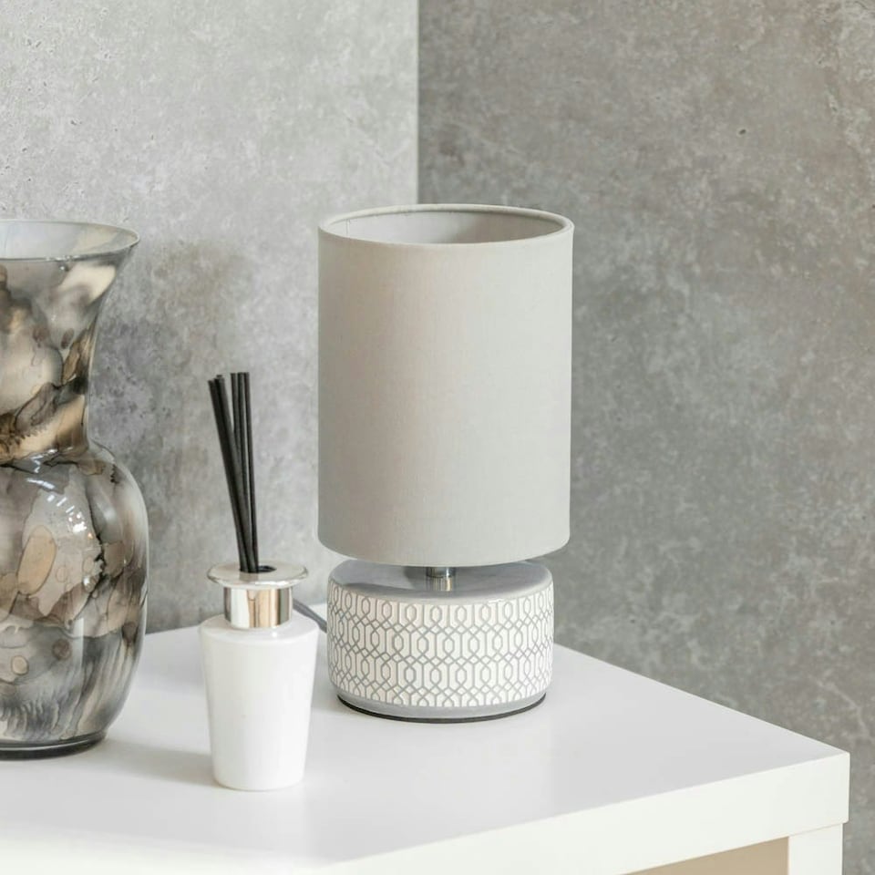 image 1 of ValueLights Kaia Grey Ceramic Table Lamp with Grey Lamp Shade