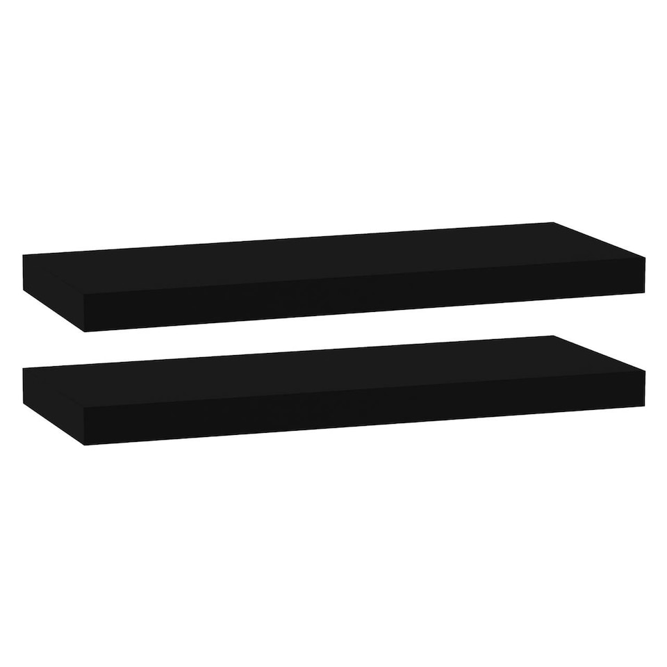 image 1 of Floating Wooden Wall Shelves - 60x23.5cm | Black | Black & Set of 2 | 2