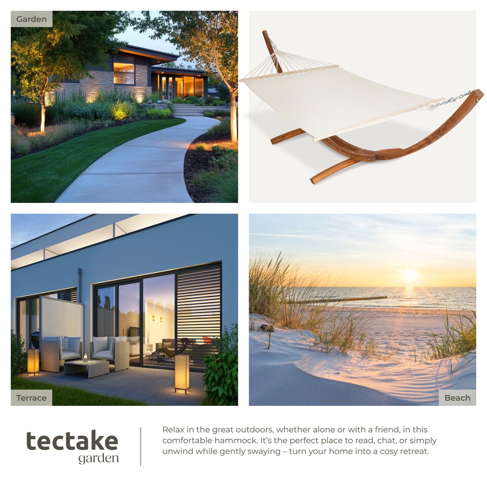 image 1 of Hammock Thorsten - wooden frame, for 2 people, height adjustable, durable fabric | White | white | 415 x 150 x 124 cm | 1