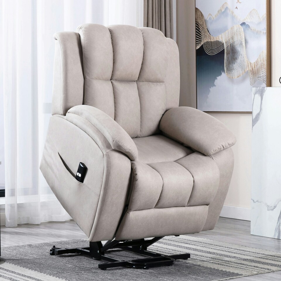 image 1 of Brookline Electric Technology Fabric Single Motor Rise Recliner Chair (Pumice)