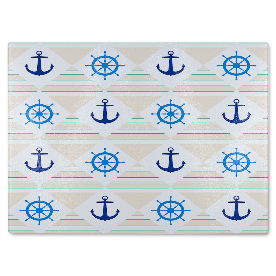 image 1 of Nautical Elements On Striped Glass Chopping Board | Multi