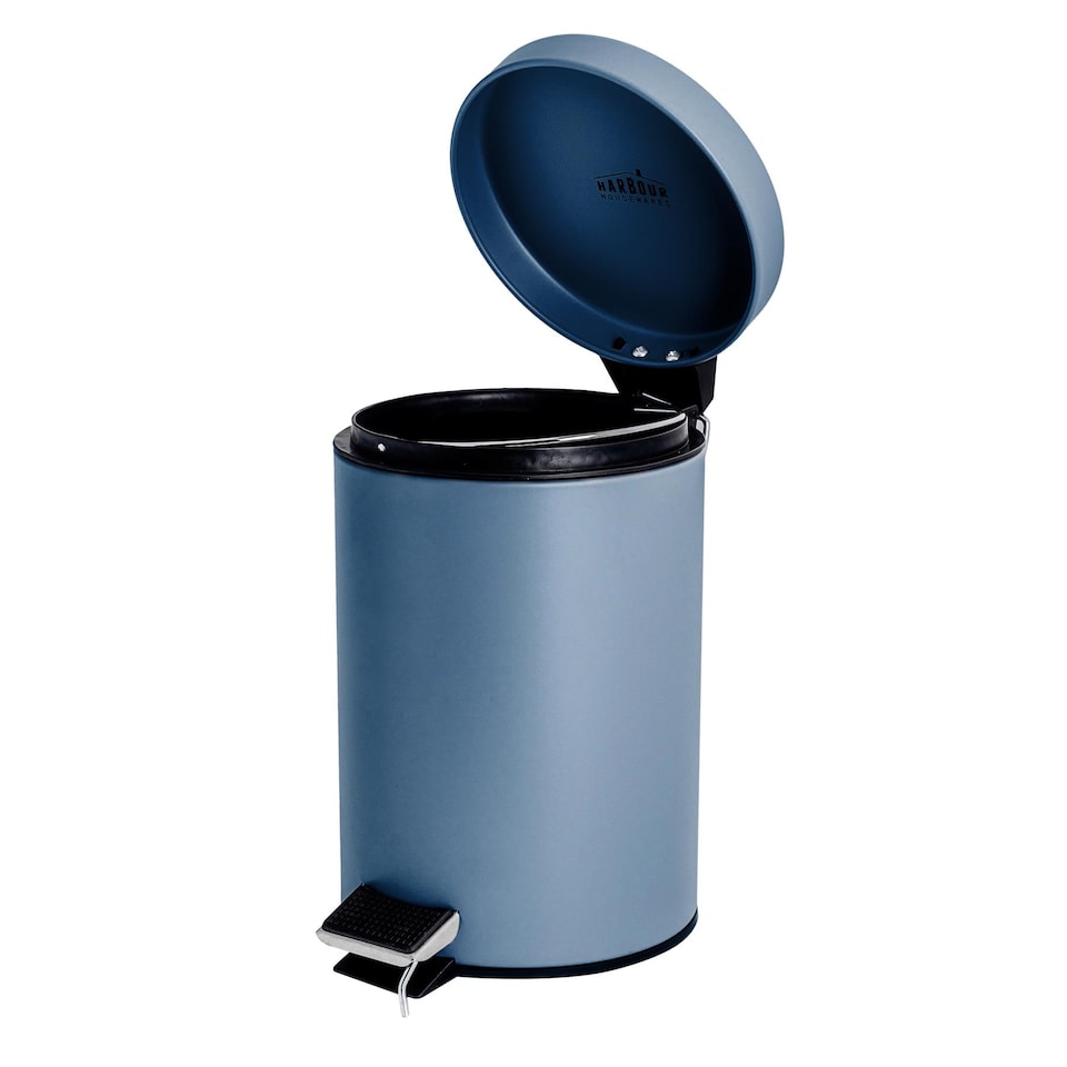image 1 of Harbour Housewares 2x Bathroom Pedal Bins - 3L - Matt Blue - Round Stainless Steel Slim Rubbish Dustbin Lid and Inner Liner Bucket
