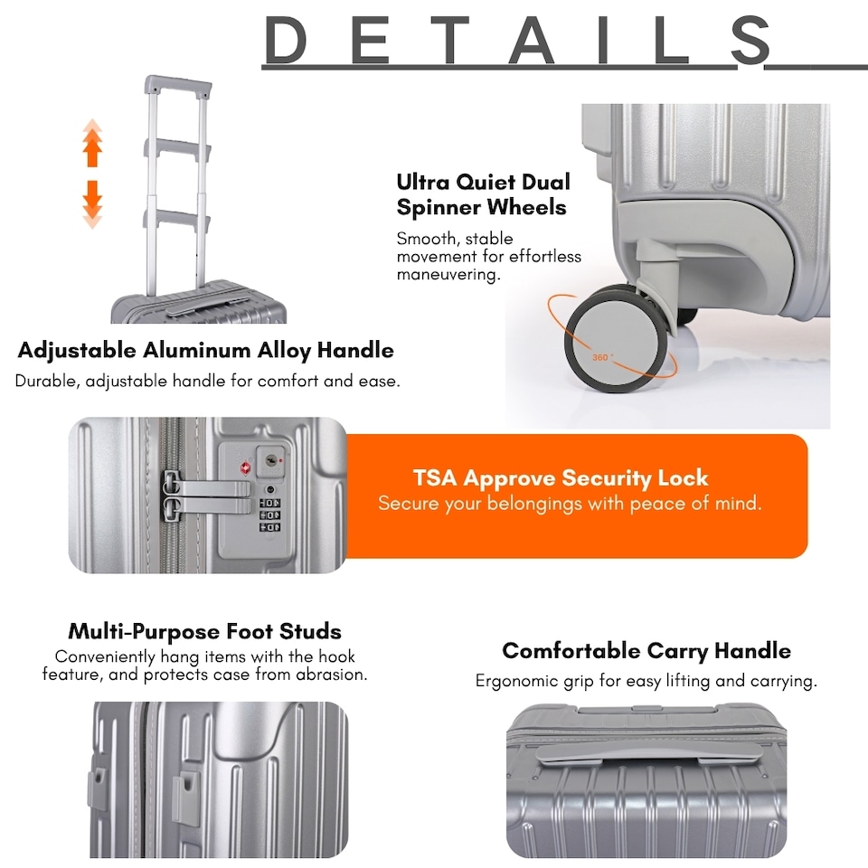 image 1 of 3 Piece Suitcase Set with Built-in Cupholder, Lightweight Luggage | Silver | Silver