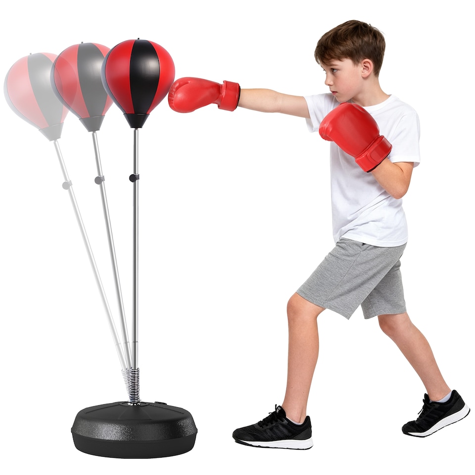 image 1 of HOMCOM Punching Bag with Stand, 126144 cm Height Adjustable Boxing Set Free Standing Speed Bag with Gloves and Air Pump for Teenagers Home Gym Workout