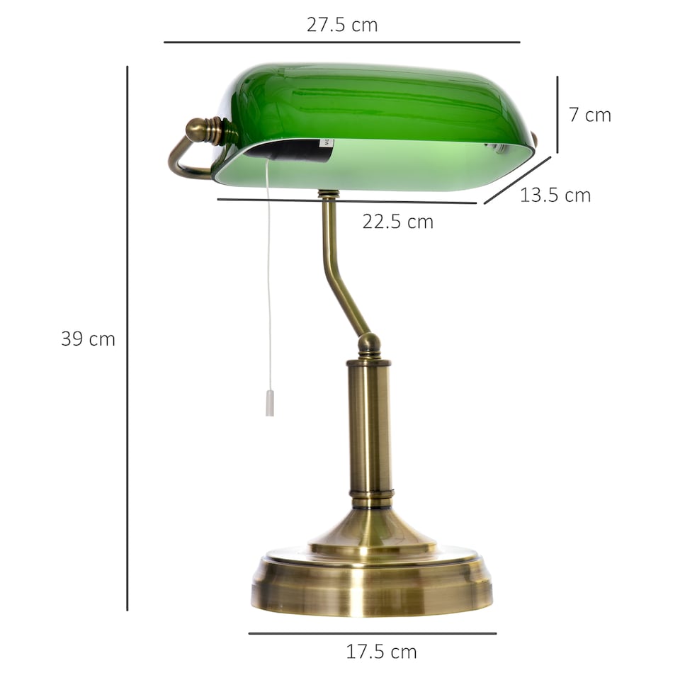 image 1 of HOMCOM Banker's Table Lamp w/ Antique Bronze Tone Base, Green
