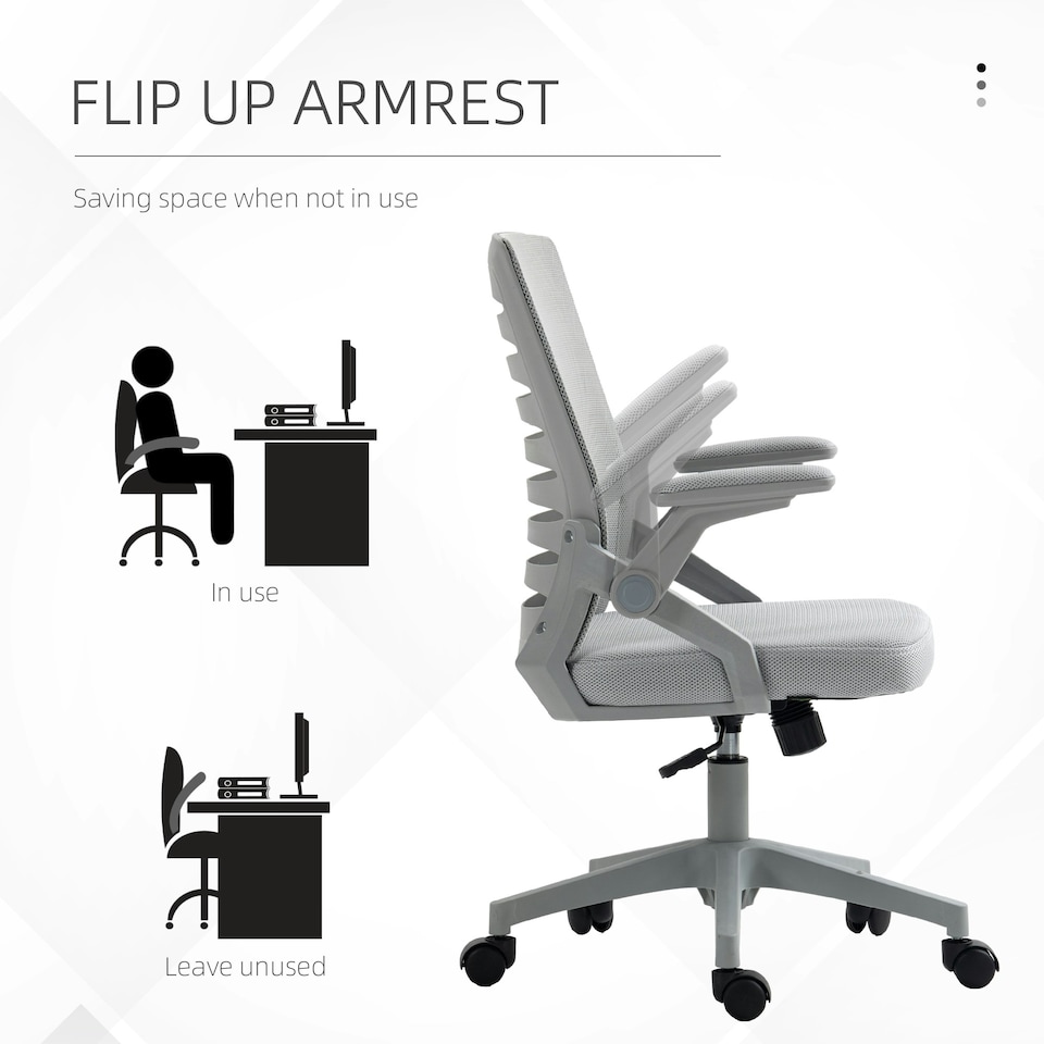 image 1 of Vinsetto Mesh Office Chair Home Swivel Task Chair with Arm, Grey
