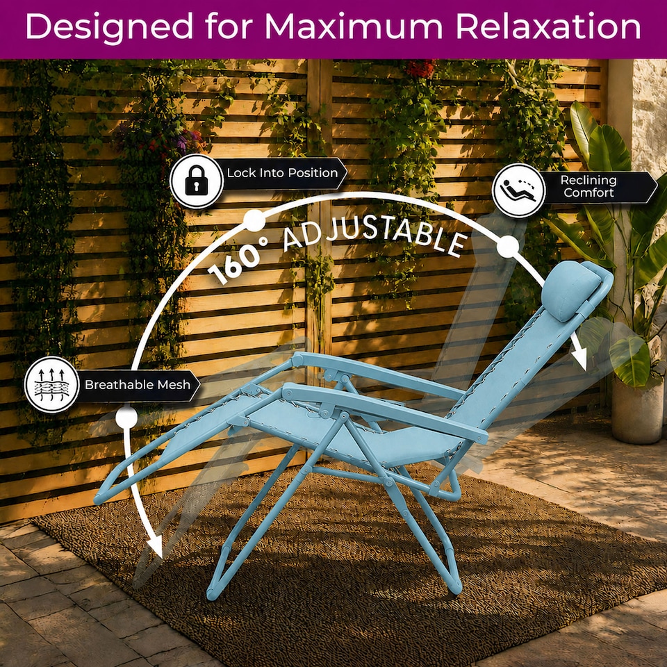 image 1 of Set of 2 Zero Gravity Reclining Foldable Garden Chairs Sun Loungers