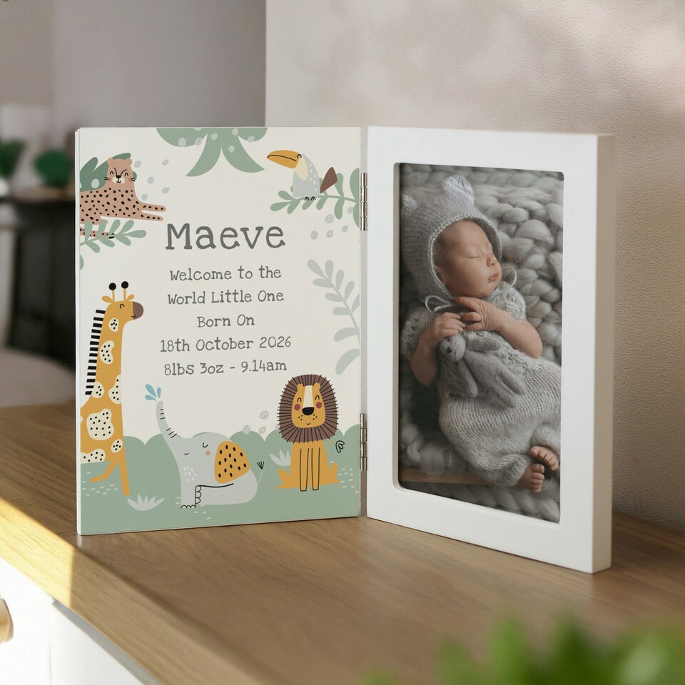 image 1 of Personalised Animals Wooden Hinged 6x4 Photo Frame White | One Size