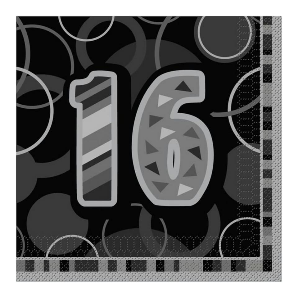 image 1 of Unique Party Black Glitz 16th Birthday Party Napkins - Black - One Size
