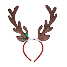 Brown Reindeer Antlers Glitter Headband with Holly
