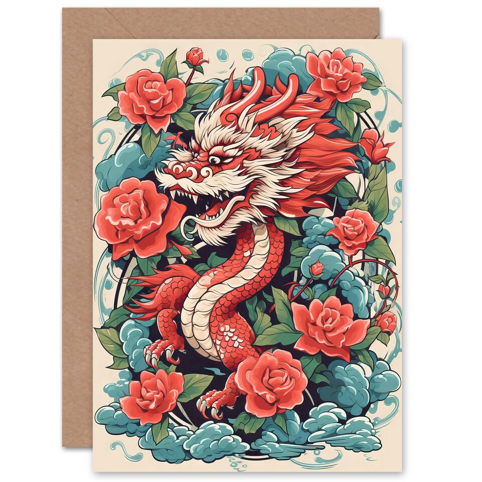 image 1 of Red Ornate Mythical Chinese New Year Dragon Art Card