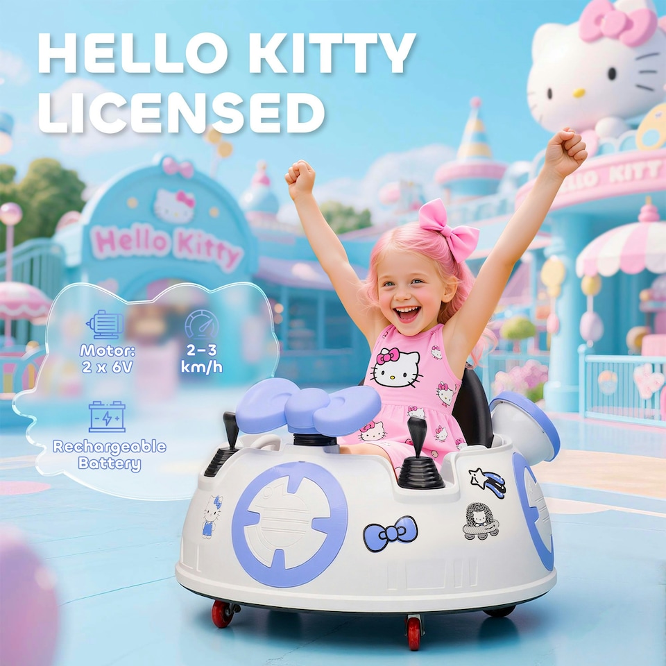 image 1 of AIYAPLAY Hello Kitty Kids Ride on Bumper Car with Remote Control, White