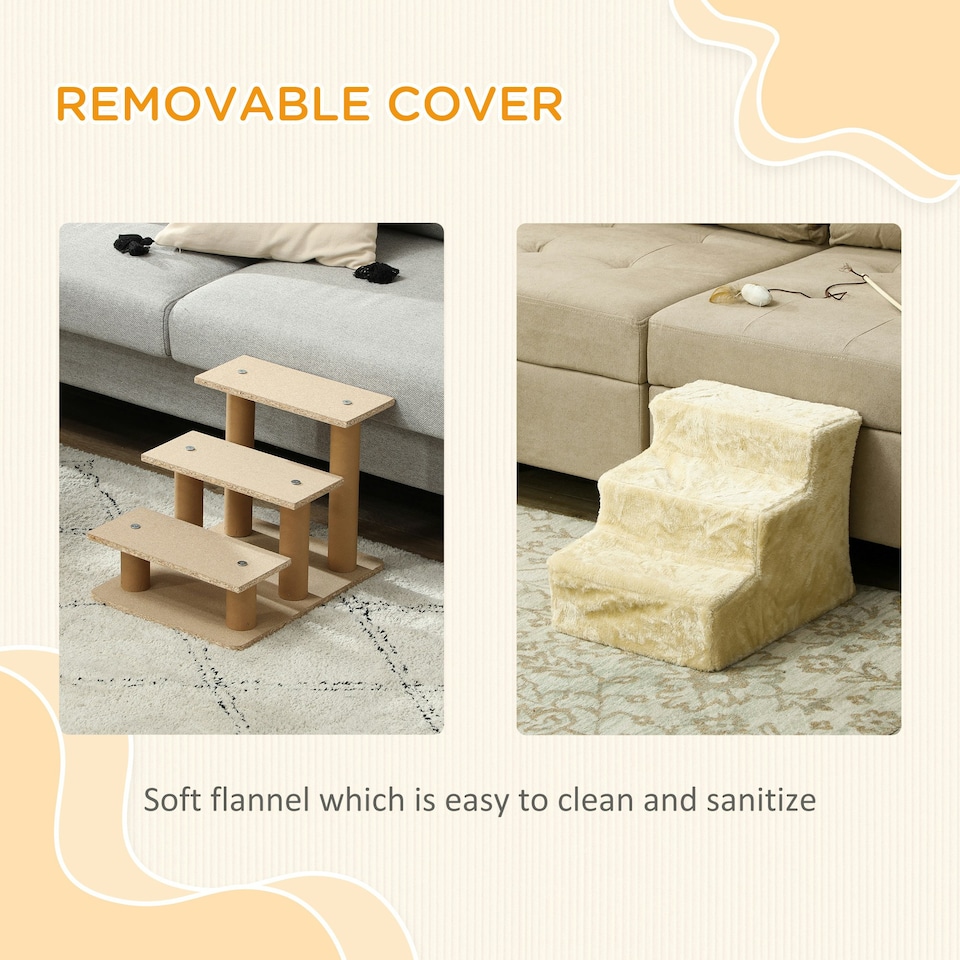 image 1 of PawHut Three-Step Portable Dog Stairs with Washable Plush Cover