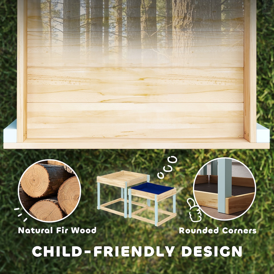 image 1 of AIYAPLAY 2 PCS Wooden Sandpits, Sand and Water Play Tables with Bottom Liner