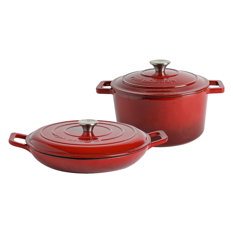 image 1 of Argon Tableware 2pc Shallow Cast Iron Casserole Dish Set - 2.3L/4.68L - Red Ombre | Red | Red Ombre | 2