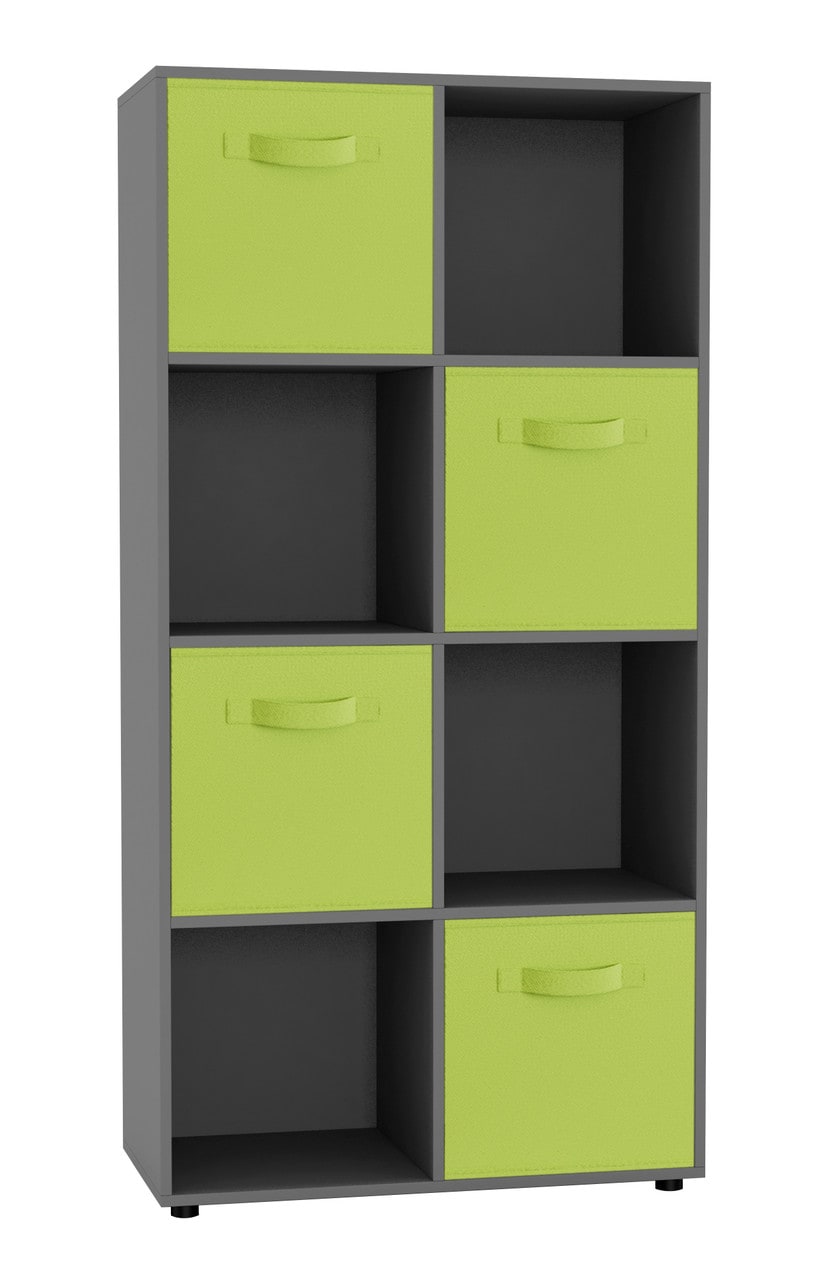 8-Cube Shelving Unit With Non Woven Inserts Grey Grey & Green 1