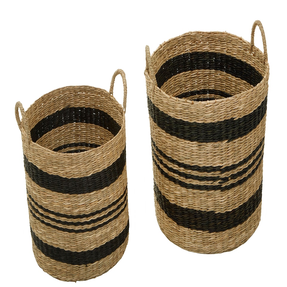 image 1 of Interiors By Premier Set of 2 Seagrass Baskets with Black Stripes, Striped Storage Baskets, Distinctive Decorative Baskets Multi