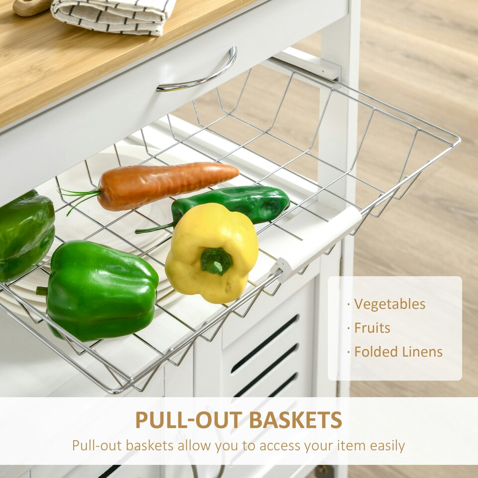 image 1 of HOMCOM Rolling Kitchen Island Trolley Utility Cart on Wheels with Bamboo Top