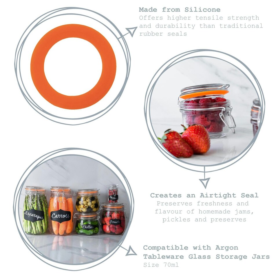 image 1 of Argon Tableware Glass Storage Jar Seals - Small - Orange - Pack of 6