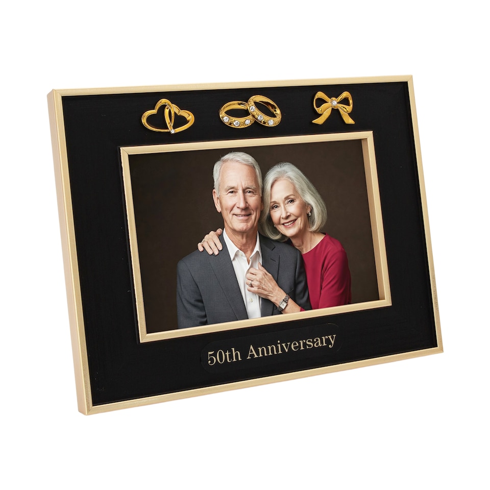 image 1 of 50th Anniversary Picture Frame in Matte Black with Brushed Gold Trim | Gold | One Size