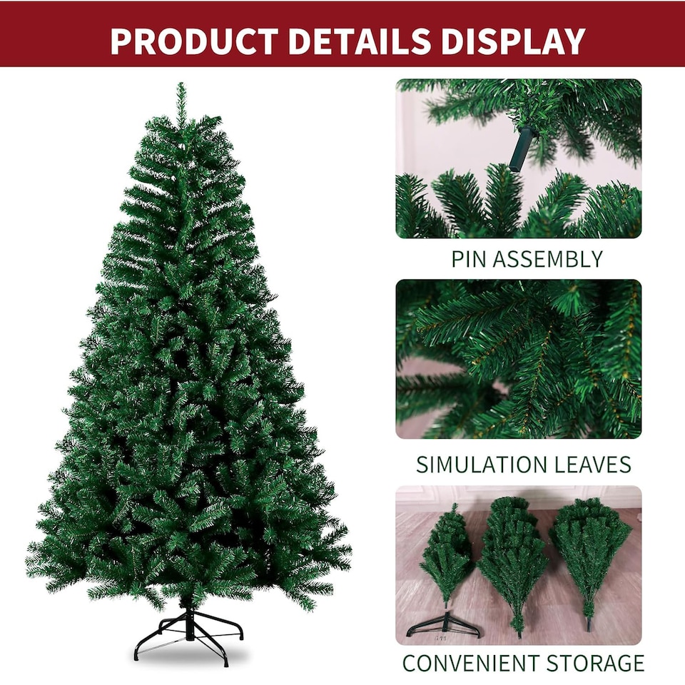 image 1 of 5Ft Green Christmas Tree 320 Branch Tips Xmas Bushy Pine Artificial Stand