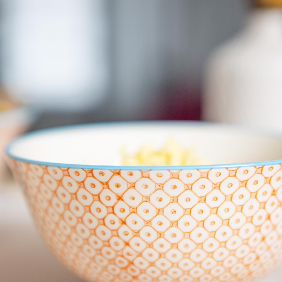 image 1 of Nicola Spring Hand-Printed Cereal Bowls - 16cm - Orange - Pack of 6 | Multi | Multi