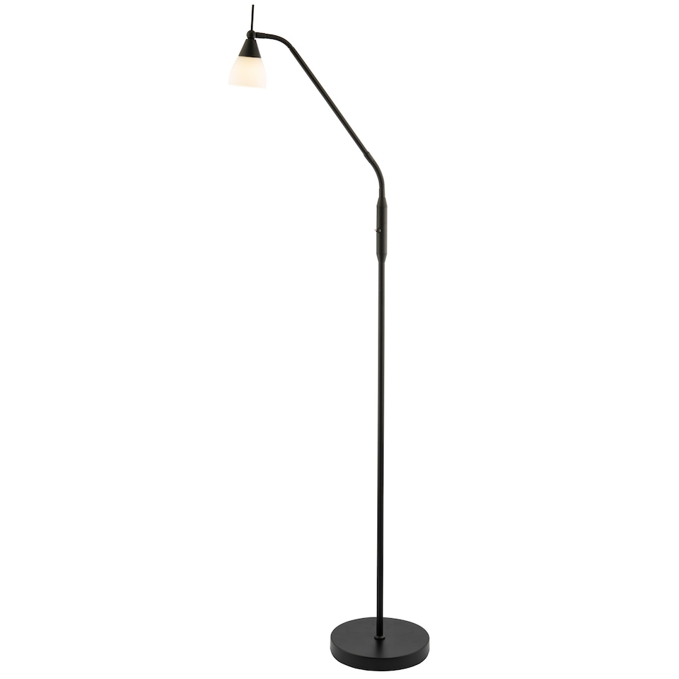 image 1 of Traditional Reading Floor Lamp in Matte Black with Toggle Switch and Glass Shade | Black