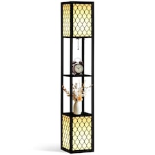 HOMCOM 2-Light Modern Floor Lamp with Shelves for Living Room, Bedroom, Black