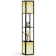 image 1 of HOMCOM 2-Light Modern Floor Lamp with Shelves for Living Room, Bedroom, Black