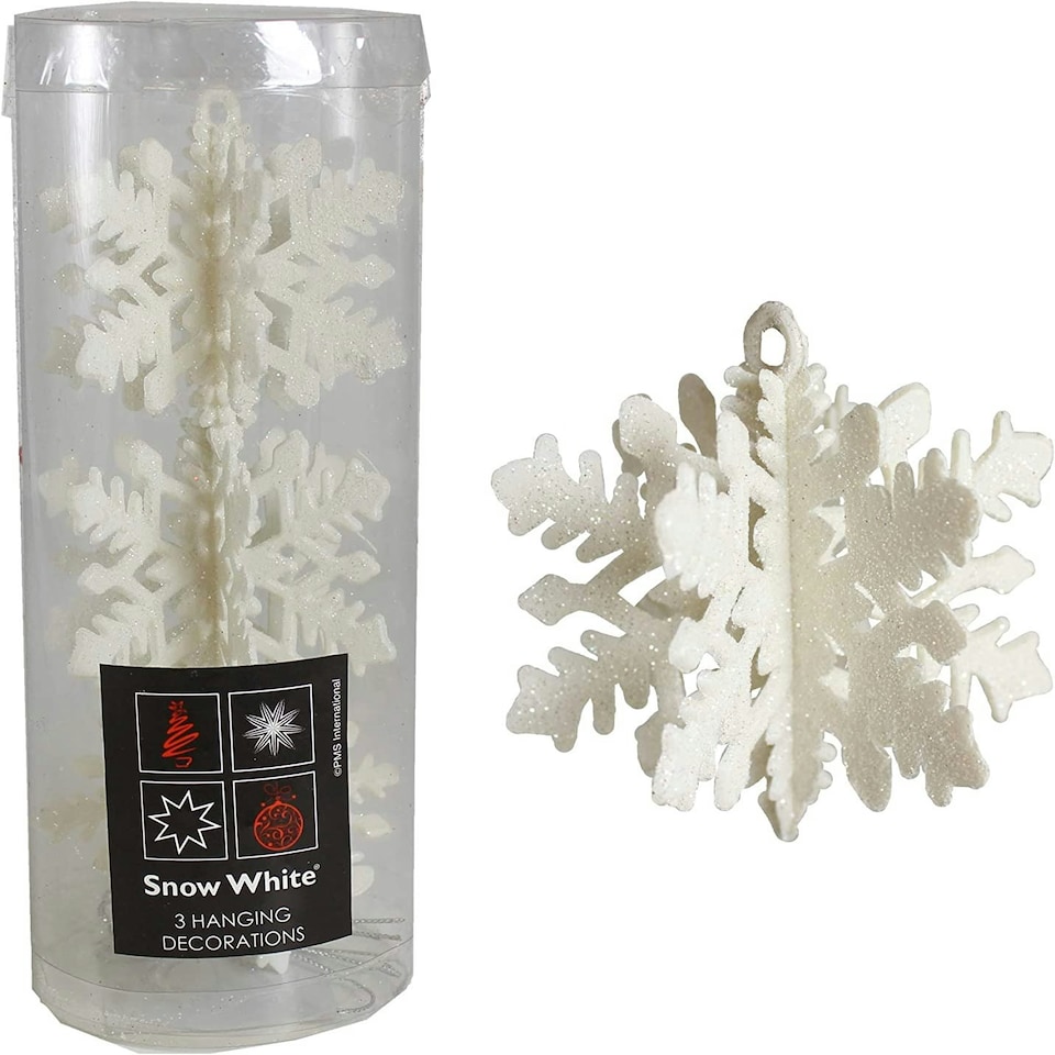 image 1 of Pack of 3 Hanging White Snowflake Christmas Decorations