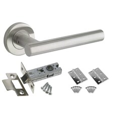 Golden Grace 3 Sets Straight T-Bar Door Handle in Stainless Steel Finish with Tubular Latch & Hinges Grey