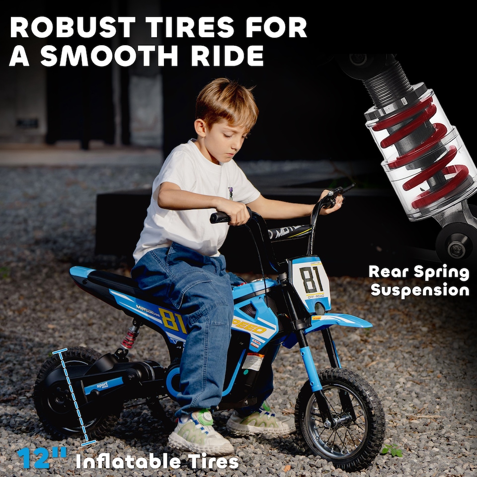 image 1 of AIYAPLAY 24V Battery Powered Ride On Motorcycle with Rear Suspension, Blue