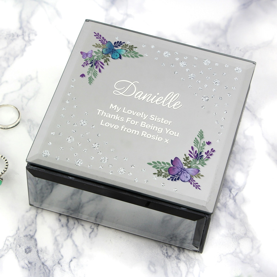 image 1 of Personalised Butterfly Diamante Glass Trinket Box