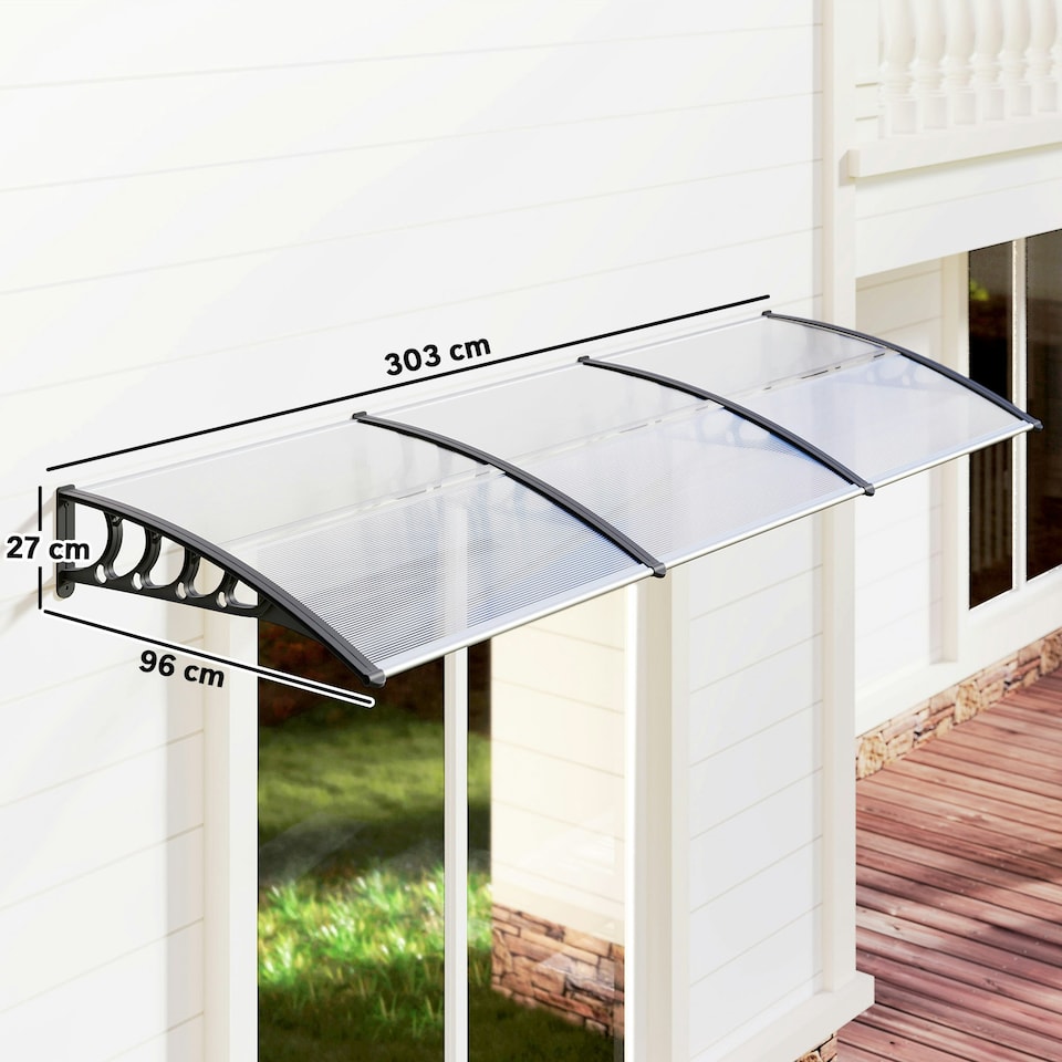 image 1 of Outsunny Door Canopy Outdoor Awning Rain Shelter for Window Porch 303x96 Clear Clear | Clear