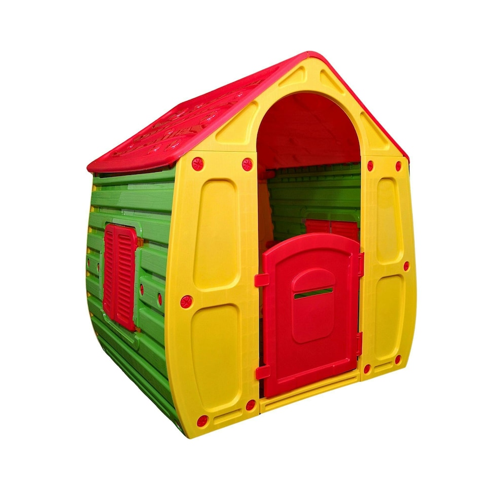 image 1 of 1.09m Yellow & Red Kids Indoor Outdoor Plastic Wendy House Magical Playhouse