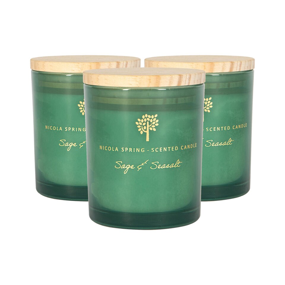 image 1 of Nicola Spring Soy Wax Scented Candles - 130g - Sage & Seasalt - Pack of 3 | Green | Green
