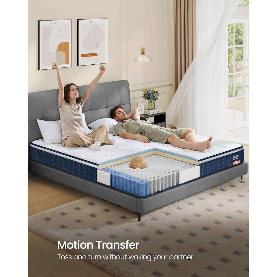 image 1 of King Hybrid Pocket Spring Mattress with Gel Memory Foam, Medium Firm, Motion Isolation, Blue