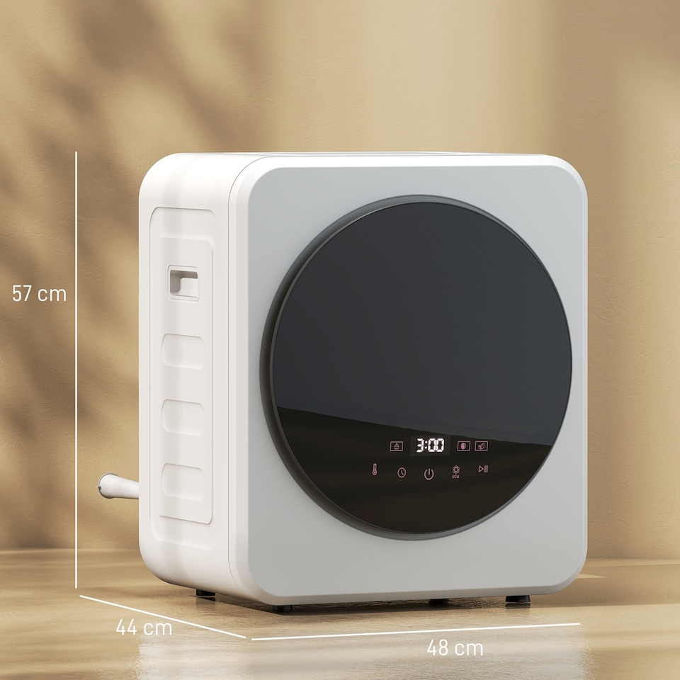 image 1 of HOMCOM 4kg Vented Tumble Dryer, 800W Compact Freestanding Front Tumble Dryer with Stainless Steel Tub and Customisable Timer, Wall-Mounted Portable Small Clothes Drying Machine, White