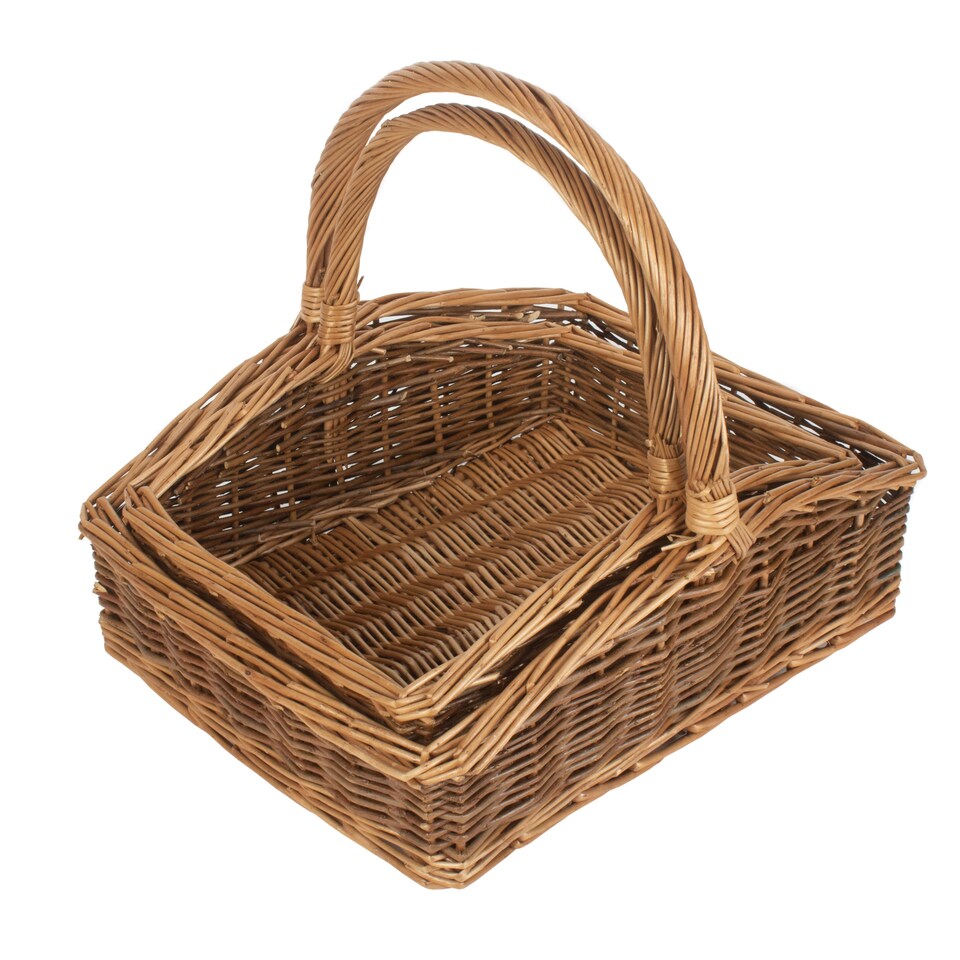 image 1 of Set of 2 Rectangular Country Unpeeled Garden Trugs | Brown | Brown | Set of 2
