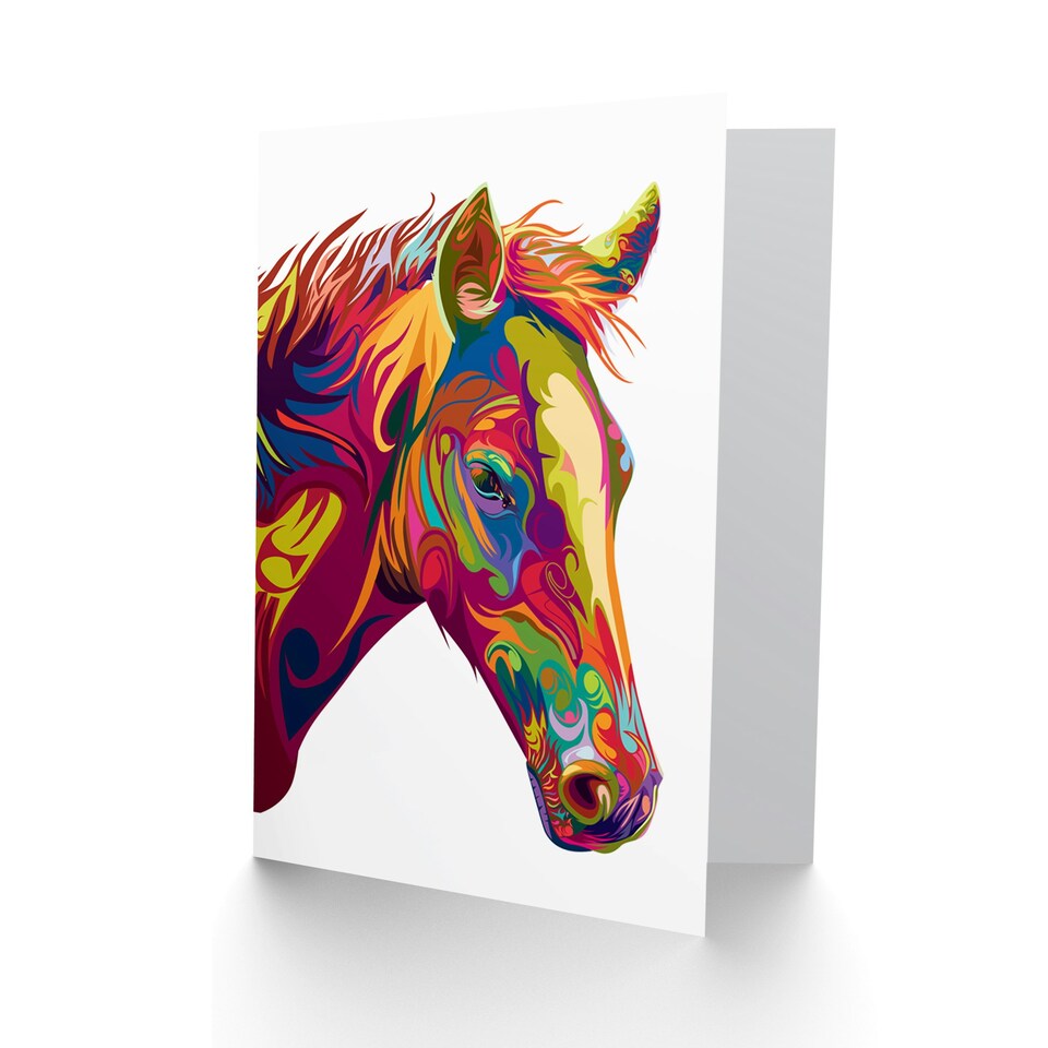 image 1 of Colourful Swirls Horse Head Hippie Bright Animal Art Card