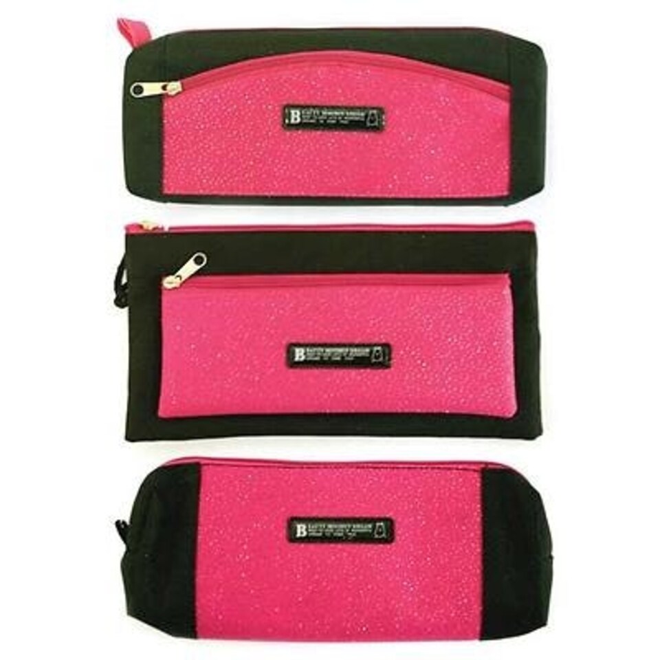 image 1 of Just Stationery Assorted Shaped Glitter Pencil Case - Pink/Black single supplied