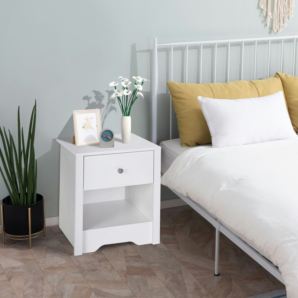image 1 of HOMCOM Bedside Table Unit Drawer Shelf Cabinet Chest Solid Wood Bedroom