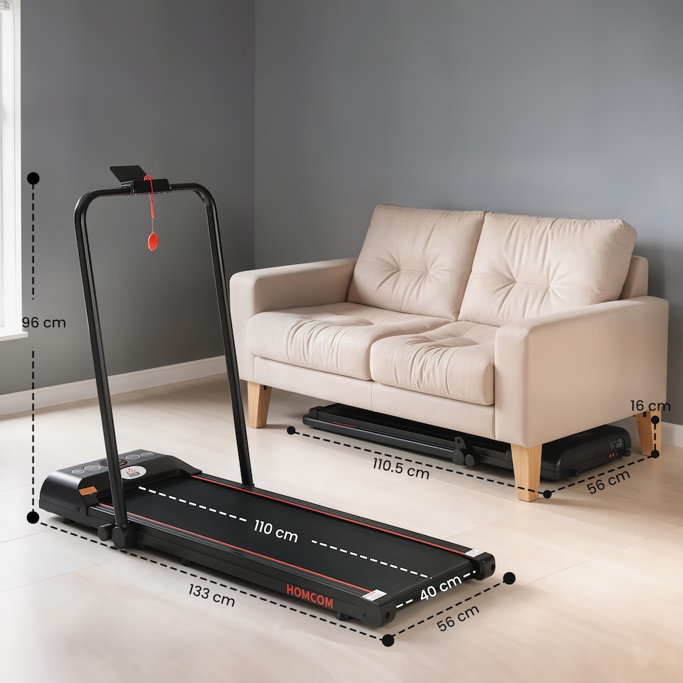 image 1 of HOMCOM Foldable Walking Treadmill w/ LED Display, Red | Red | Red