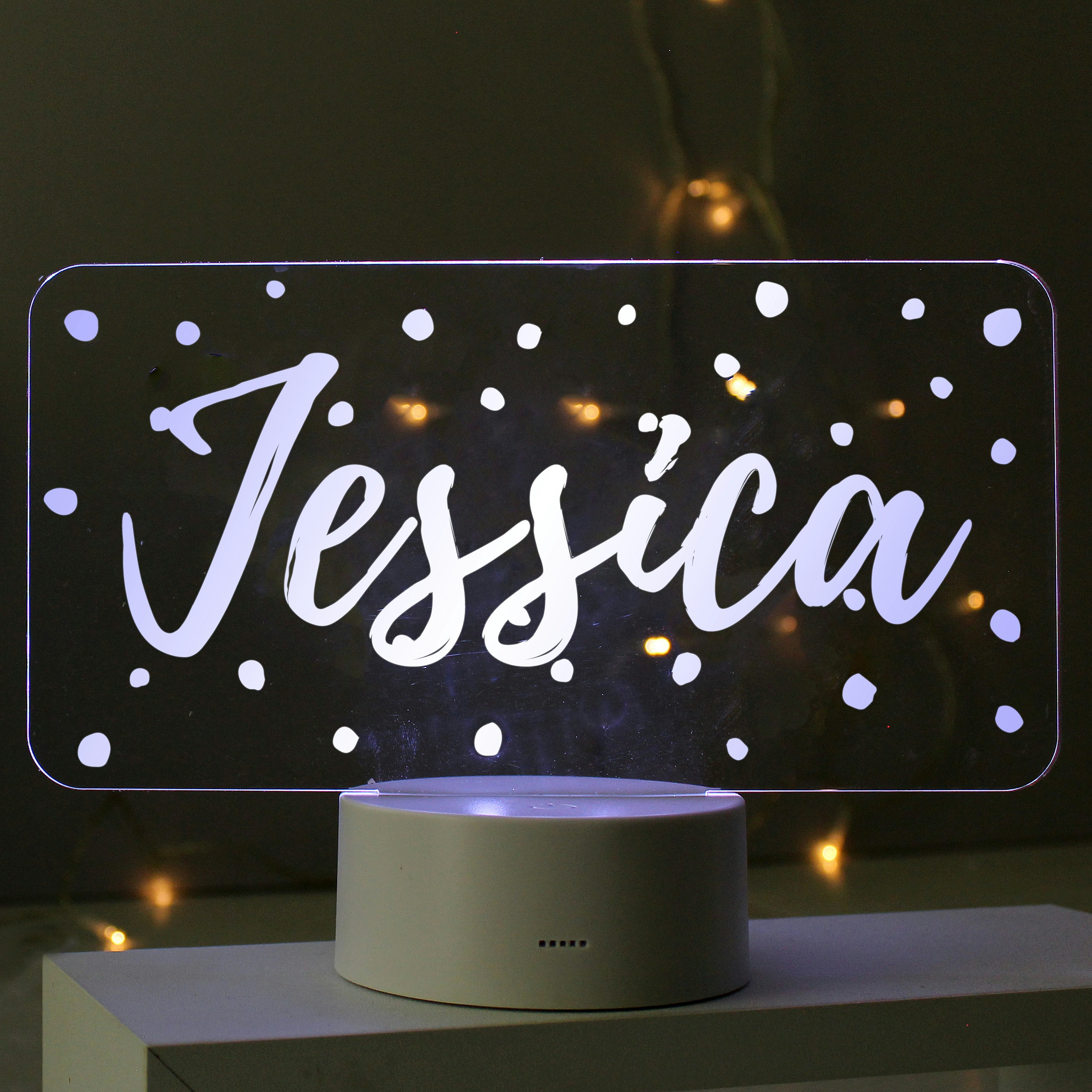 Personalised Memento Company Personalised Polka-dot Name only LED Colour Changing Night Light in Clear