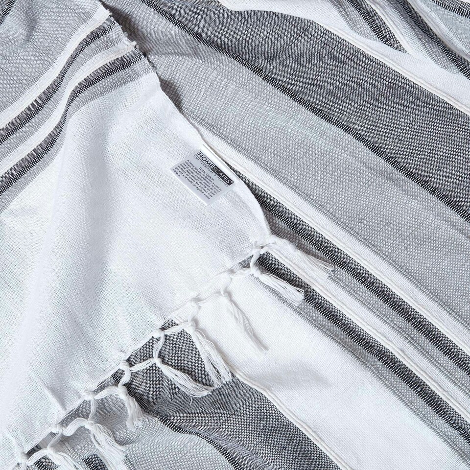 image 1 of Homescapes Cotton Morocco Striped Monochrome Throw - 150 x 200 cm | Grey