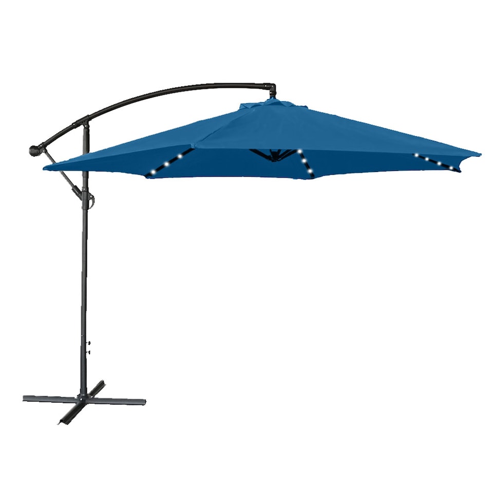 image 1 of JSH Apollo Banana Cantilever Parasol with Built in LED Lights for Garden Patio Sunshade - Navy Blue