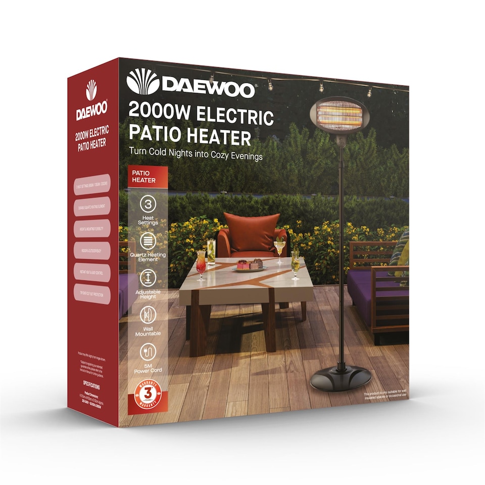 image 1 of Daewoo 2000W Electric Patio Heater with Adjustable Pole